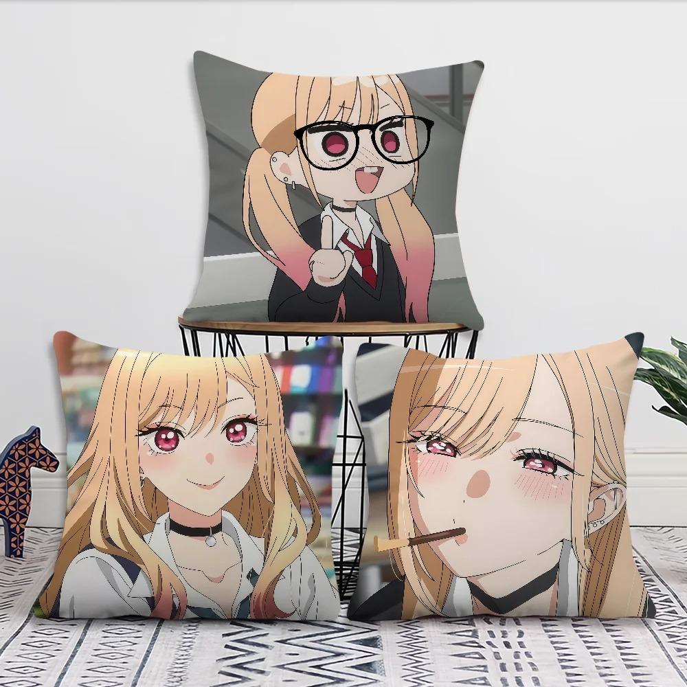 Marin Kitagawa Anime Throw Pillow Cover Double Sided 2D Soft Linen Pillow Cover Bedroom Living Room Couch Decor Cute Sweet Gift