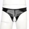 Mens Wet Look Patent Leather Crotchless Lingerie Bikini Briefs Underwear Panties