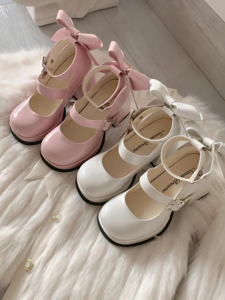 Fashion New Bow Mary Jane High Heels Cute and Comfy Women's Pumps with Bow Tie for Casual  Italian Shoes and Bags Matching Set