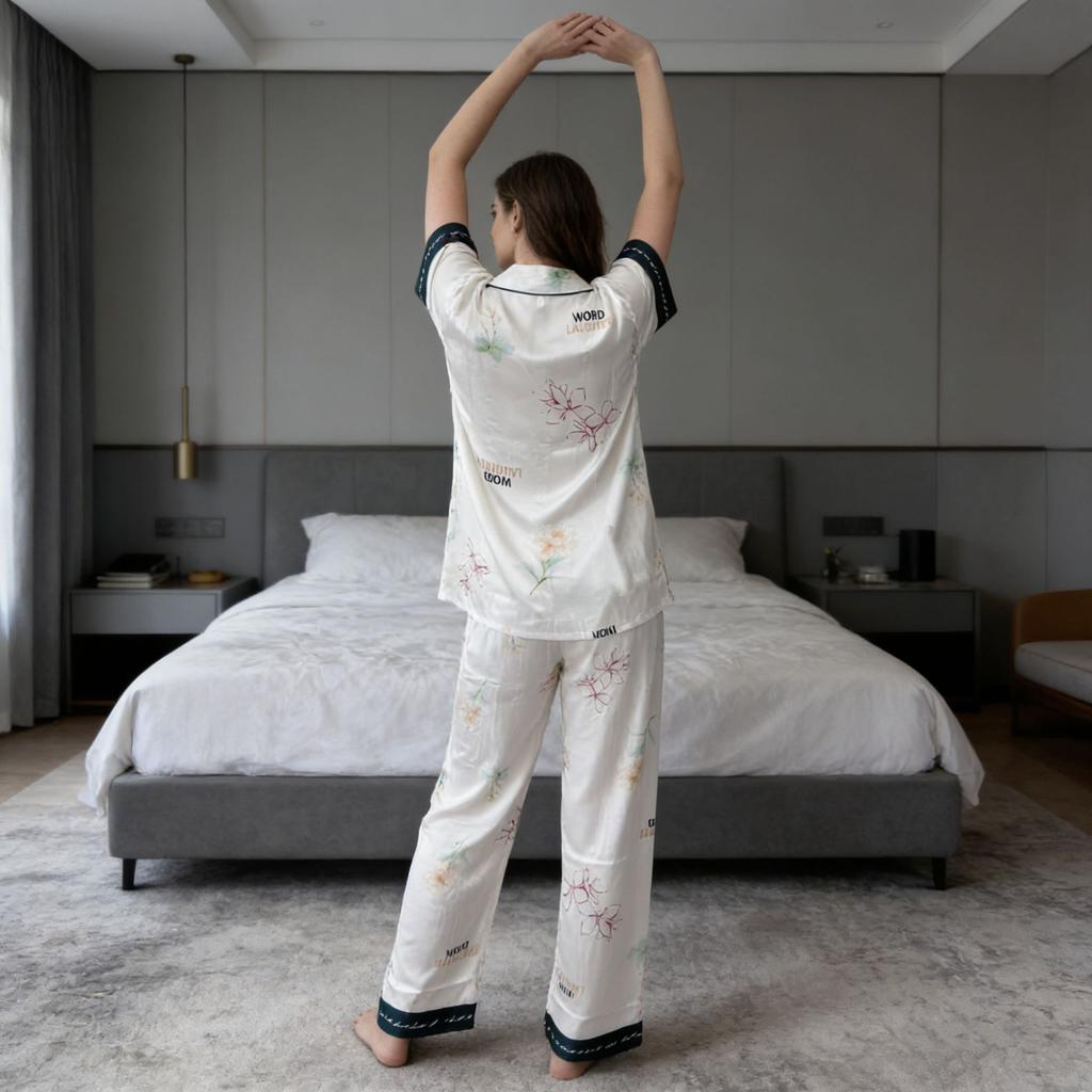 Luxury-sleek Printed Pajama Set for Women In Summer Style. New Short-sleeved Long Pants Set. High-end, Reversible Two-piece Set of Home Wear.