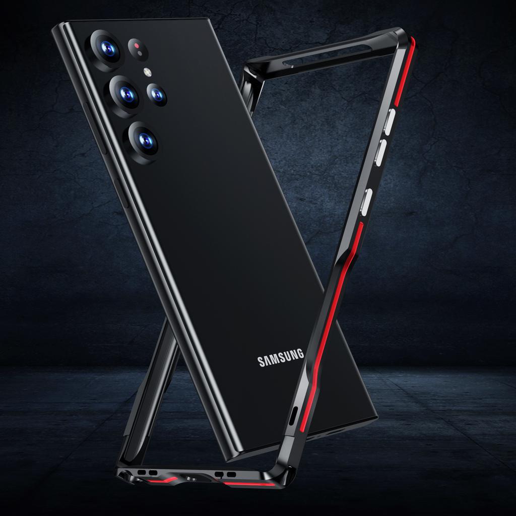 LUPHIE for Samsung Galaxy S23 Ultra Metal Frame Phone Back Cover Protective Cell Phone Case