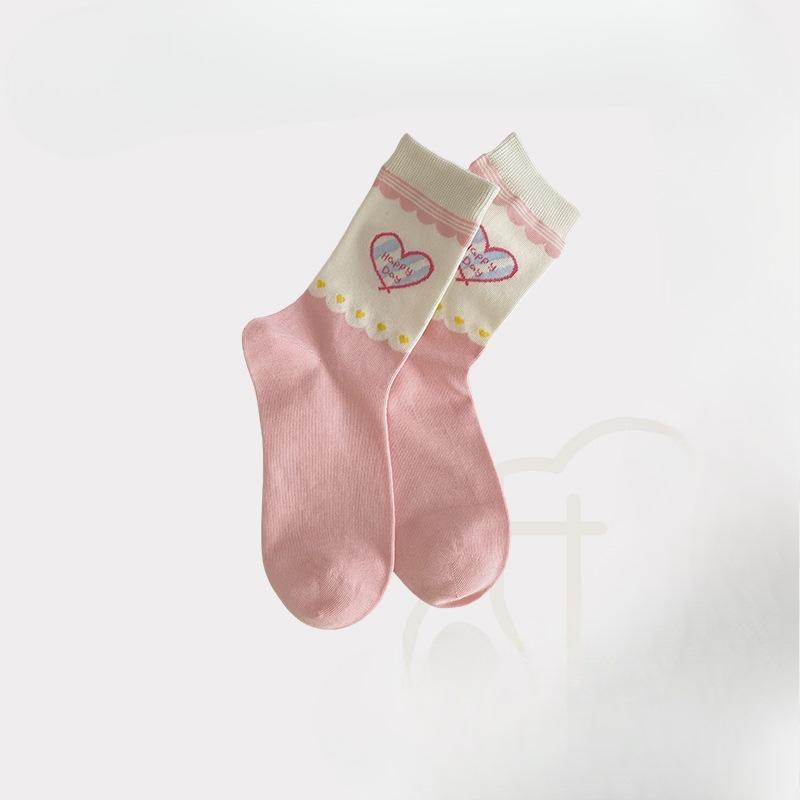 Pink Boneless Women's Mid-calf Socks, Thin and Cute Cartoon Socks for Girls In Spring and Summer