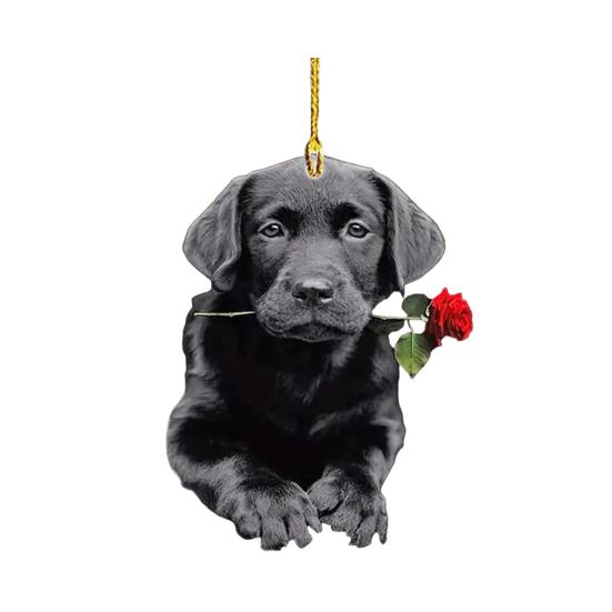 Cute Cat Dog Rose Pendants 2D Acrylic Keychain Novel Pet Themed Charm for Car Mirror Bag Home Festive Decoration