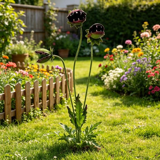 Metal Carnivorous Plant Garden Stake Handmade Rainproof Yard Sculpture for Flower Beds Patios Planters Rustproof Unique Quirky Garden Gift