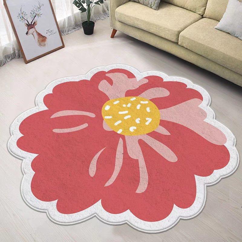 Blue Flower Small Chair Mat Carpets for Living Room Modern Bedroom Decor Anti-skid Floor Mat Special-shaped Study Area Rug 120cm