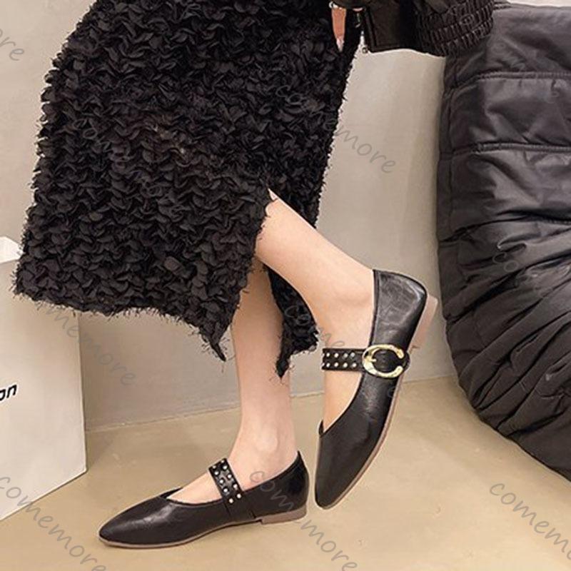 Moda Comemore Szpiczasty Nosek Moda Damskie Buty Wiosna Jesień Eleganckie Obuwie na Imprezę Jednolity Kolor Klamra Paska Damskie Baleriny Pojedyncze Buty