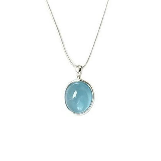 Aquamarin Mondstein Anhänger Halskette - Titanstahl mit Schlangenknochen Kette, High-End Nischen Design und Leichter Luxus Look