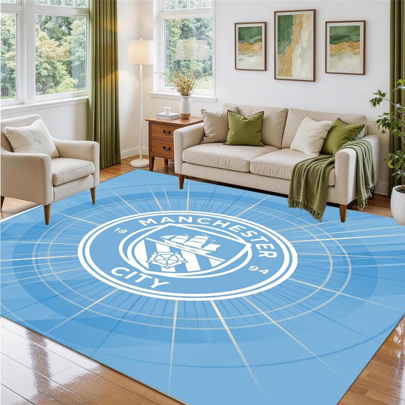 Manchester City Design Crystal Velvet Rug Soft Decorative Mat for Bedroom Entrance