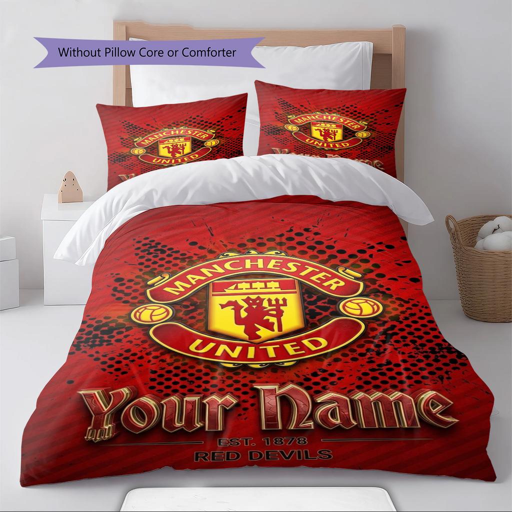 Name Custom Manchester United Pattern Bedding Set Quilt Cover Pillowcase Home Decor Gift (1 * duvet cover + 2 * pillowcase, without core)