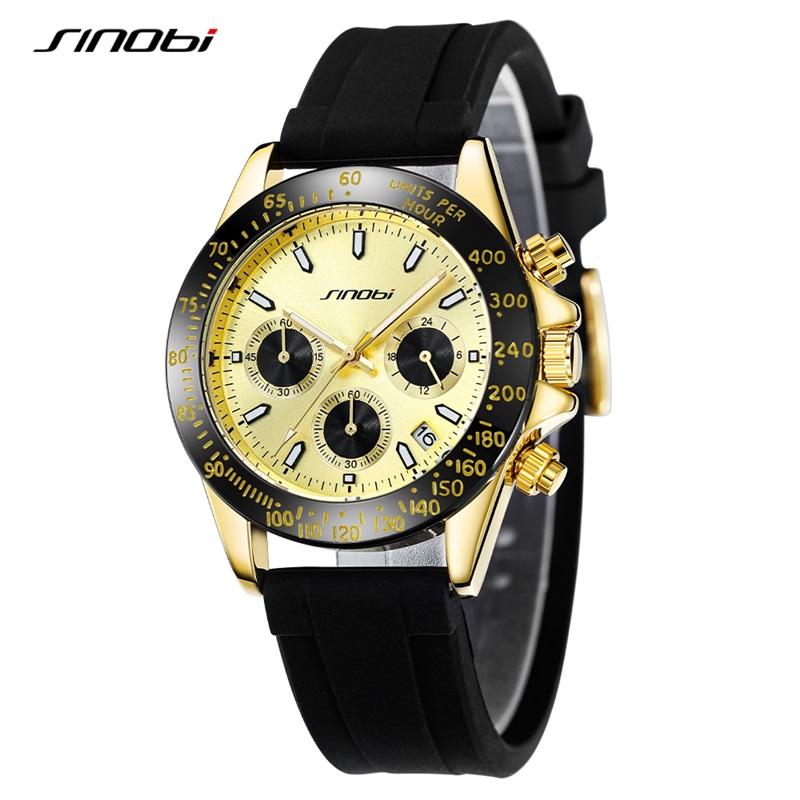 SINOBI Top Luxus Herrenuhren Fashion Style Herren Quarz Armbanduhren Chronograph Goldene Herrenuhr Männlich Beste Geschenke