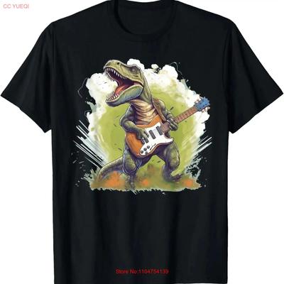 Funny T Rex Dinosaurs with Cool Electric Guitar Shirt Vintage Washed Versatile Fashion Stylish Soft Breathable Streetwear