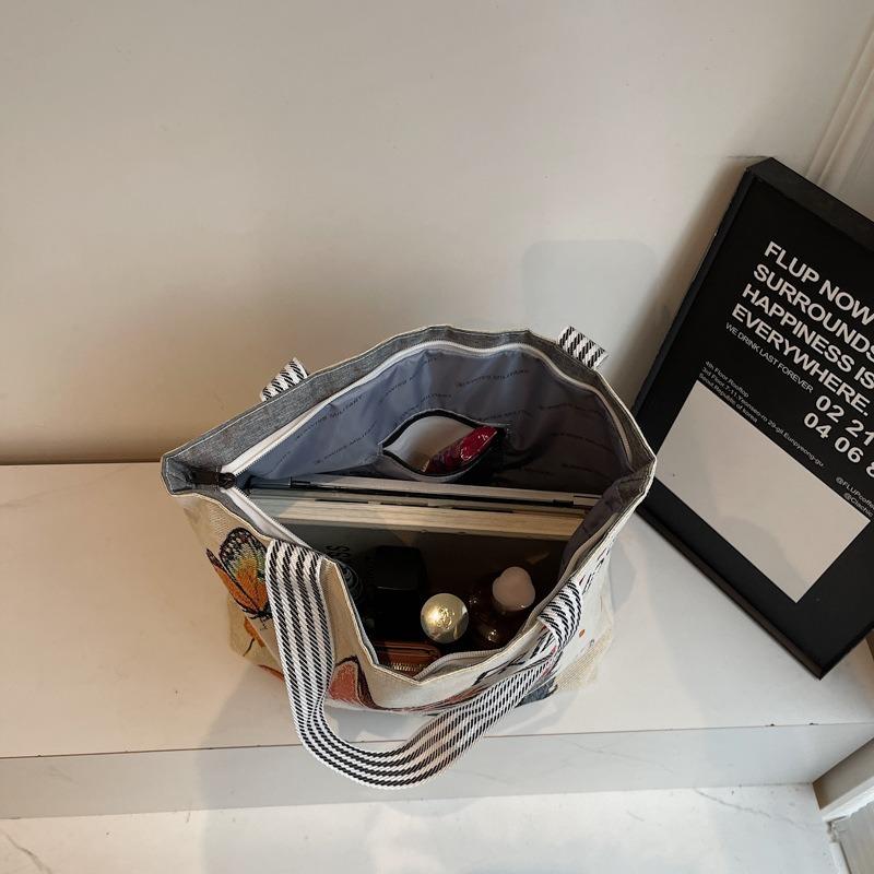 Large capacity linen canvas shoulder bag women's bag new trendy versatile cute leisure bag handbag