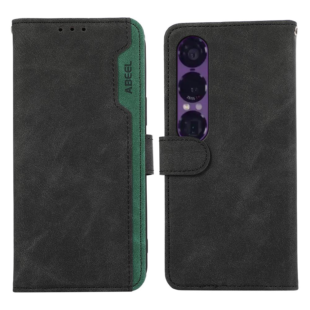 

ABEEL For Sony Xperia 1 VII Case Color Splicing Leather Flip Phone Cover RFID Blocking Black