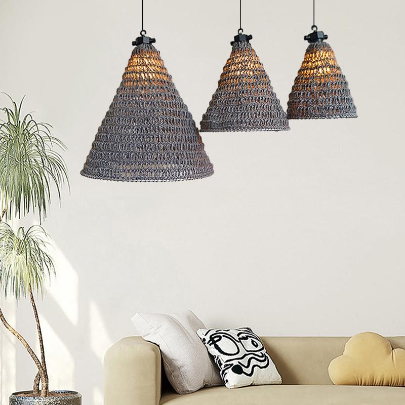 1PC Hand-woven Rustic Grey Bohemian Style Rope Lampshade Ornament Linen Rope Homestay 3 Sizes
