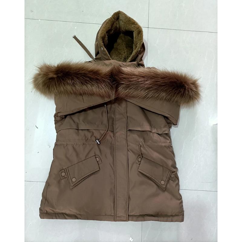 Cotton Padded Plus Size 2XL Winter Big Fur Jacket Women Loose Slim Warm Hooded Parka Coat Down Jacket