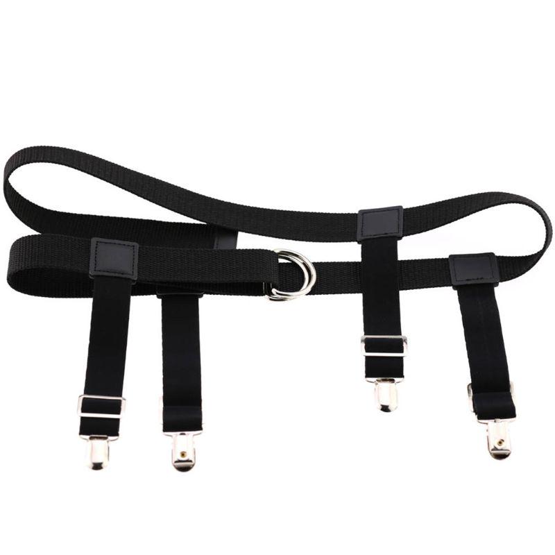 Unisex Elastic Waist Belt with Garter Suspender Clip Stocking Pants