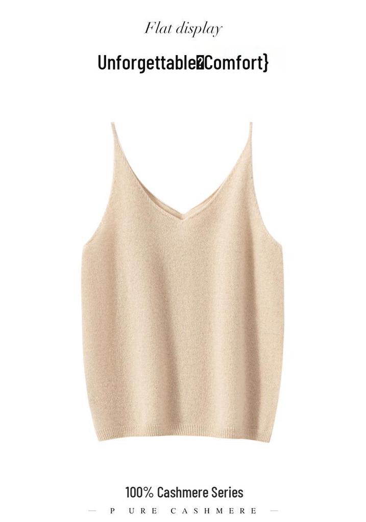 Women's 100% Pure Cashmere Thin Strap Camisole - Versatile Autumn/Winter Knit Pullover