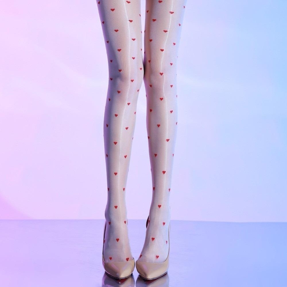 Elastic 5D Open Crotch Pantyhose Transparent Polka Dot Heart Silk Stockings Argyle Socks  Nightclub