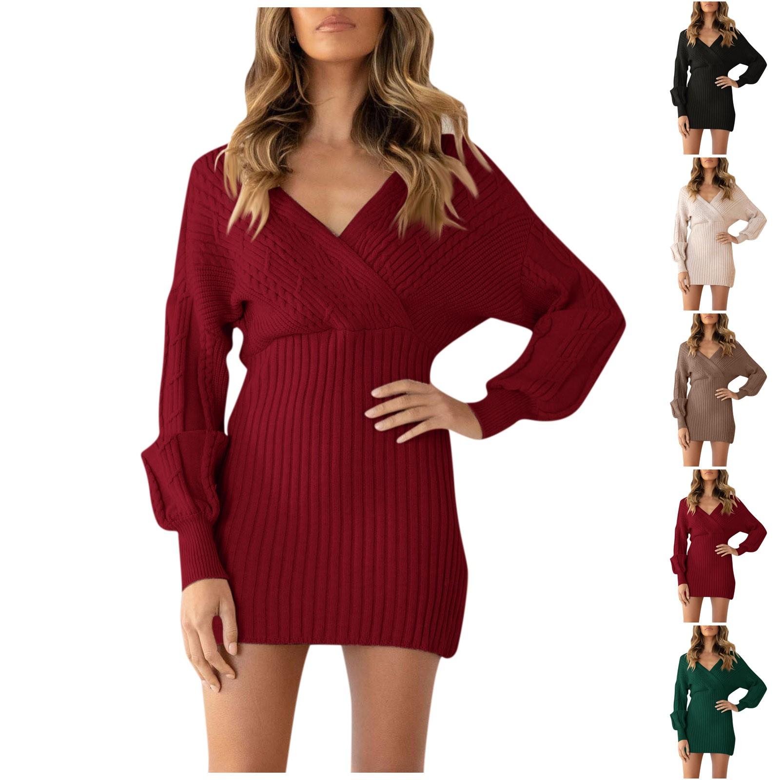 

Women s Casual Fashion Knitting V-neck Medium Length Pullover Sweater