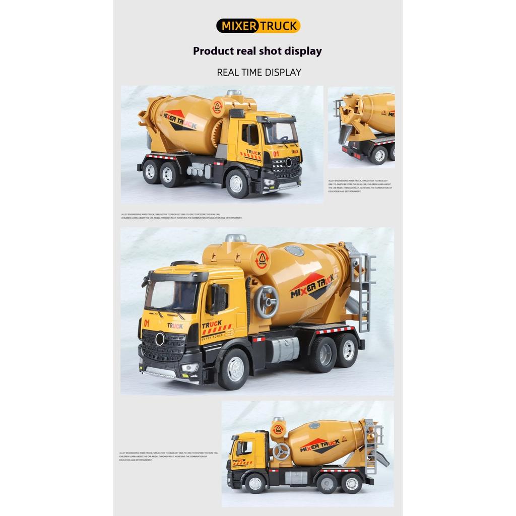 1/36 Large Alloy Mixer Truck Model with Sound and Lighting Engineering Truck Children's Toys, Durable and Suitable for Boys Gifts