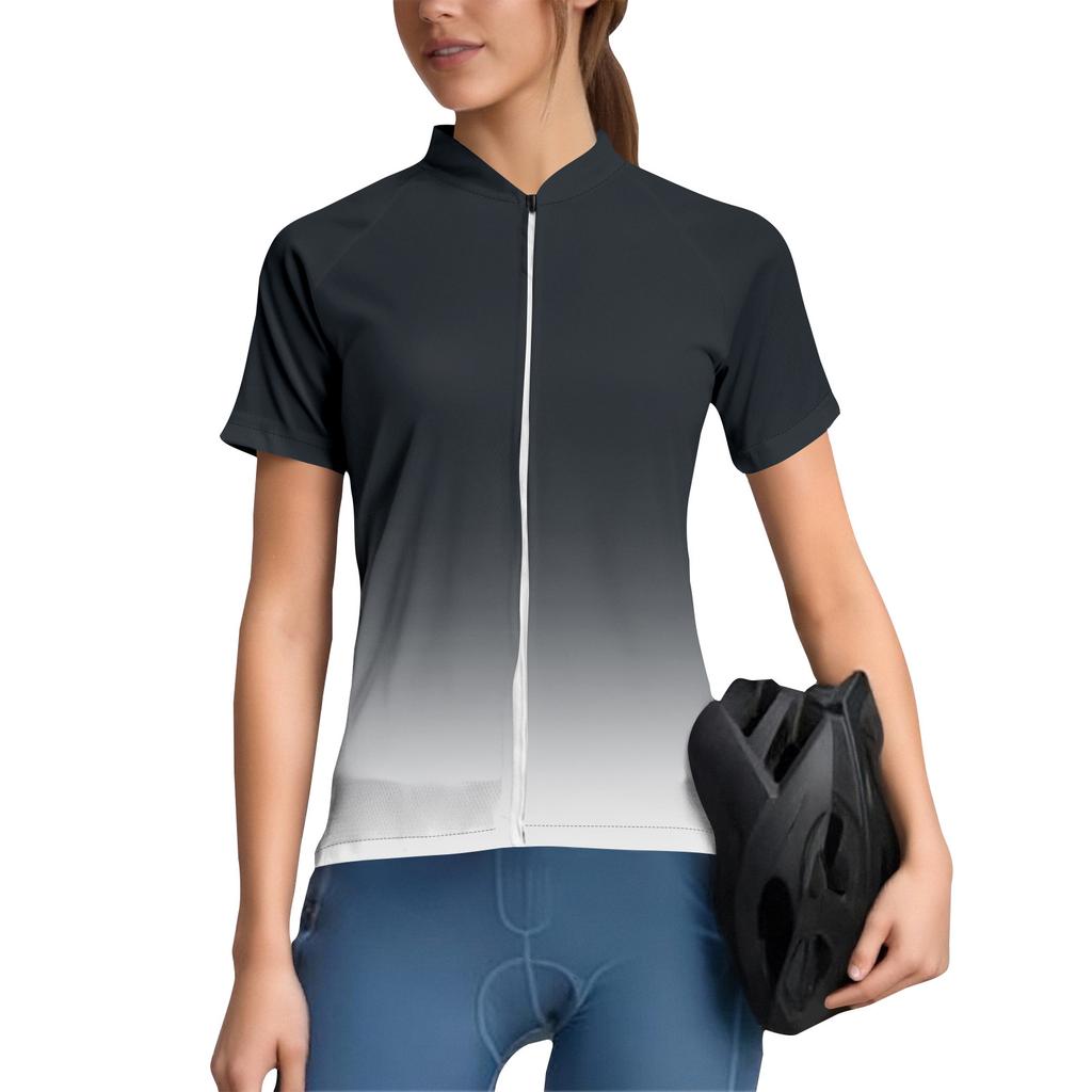 Completo da ciclismo da donna sfumato, maglia da ciclismo a maniche corte con 3 tasche posteriori, traspirante, ad asciugatura rapida, anti-umidità, striscia riflettente per il ciclismo