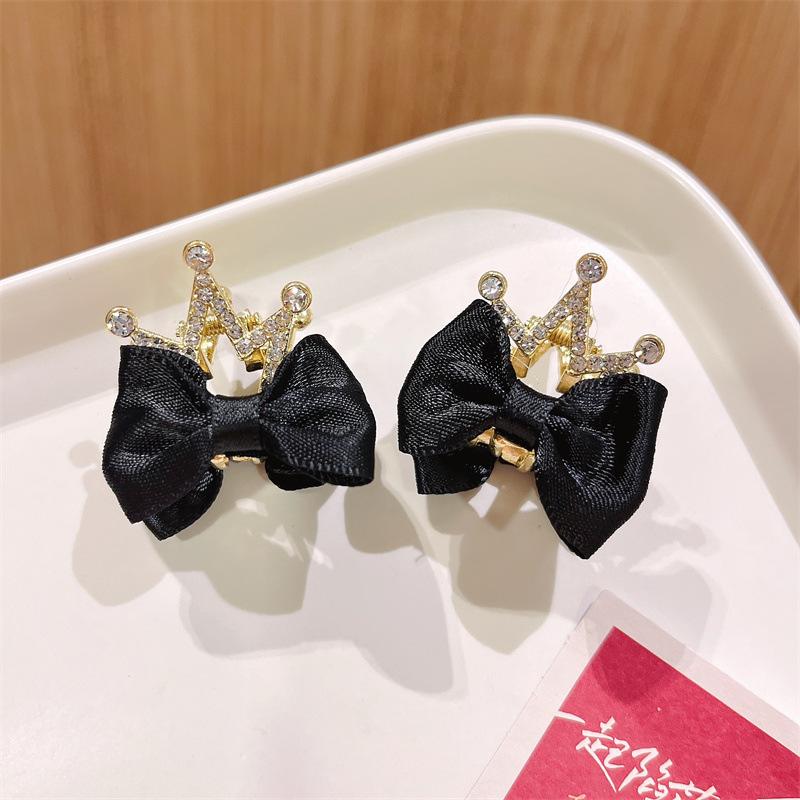 Children Hair Clips Double Sided Bow Bunny Crown Rhinestone Alloy Hairpins Princess Hair Accessories for Girls Non-Slip Grip