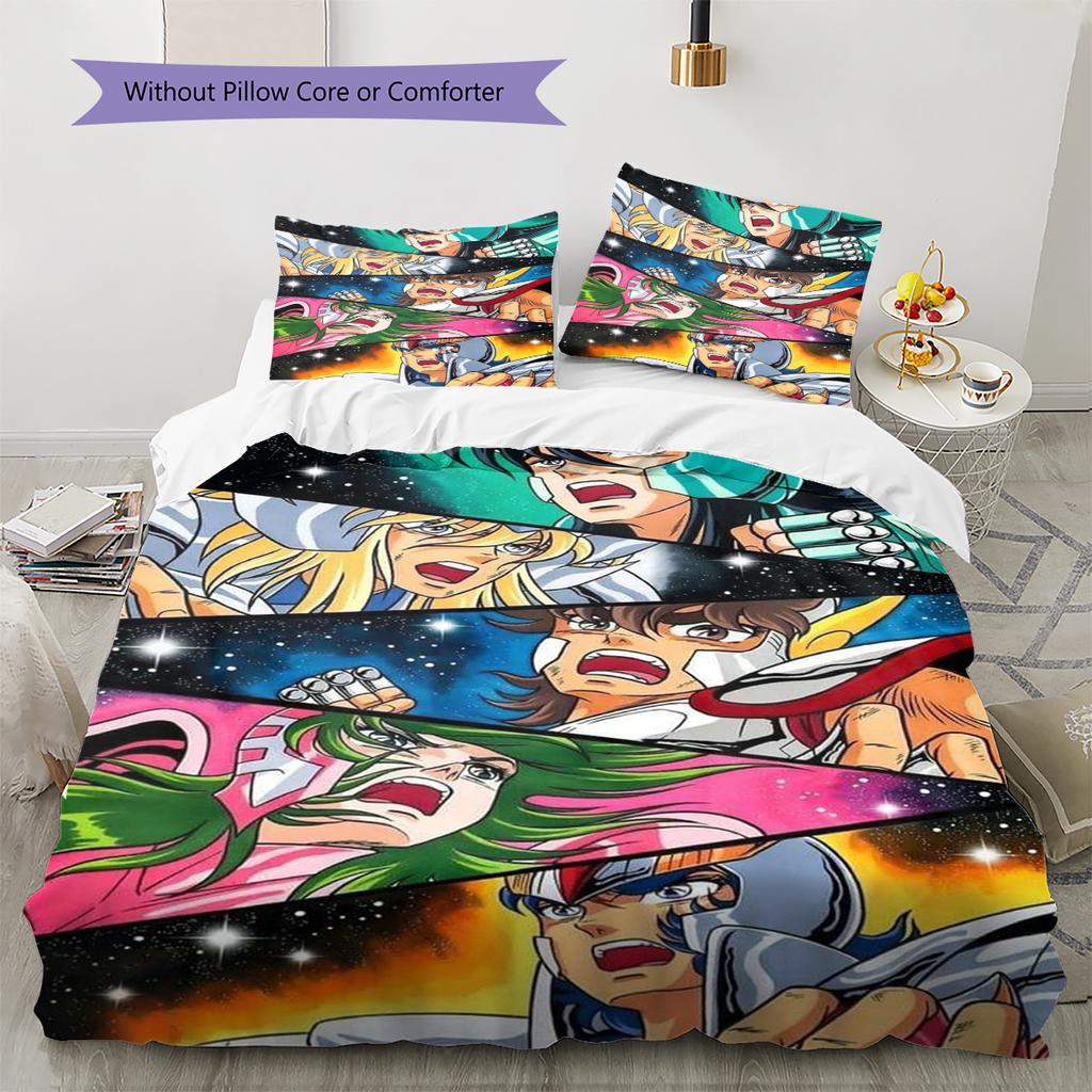Saint Seiya Pattern Bedding Quilt Set Quilt Cover Pillowcase Home Decoration Gift (1 * Duvet Cover + 2 * Pillowcase, Without Core)