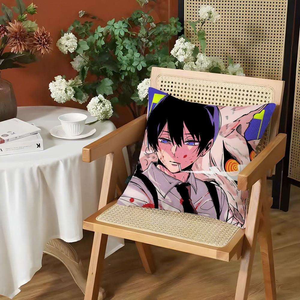 Anime CChainsaw Man Cushion Cover Silky Short Plush Invisible Zipper Dustproof Sofa Pillow Case for Home Decor