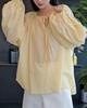 Louvre Summer French Romantic Lantern Sleeve Baby Doll Top for Women