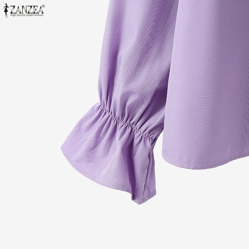 ZANZEA Dámská volná ležérní halenka s volánky, výstřihem do V a dlouhým rukávem