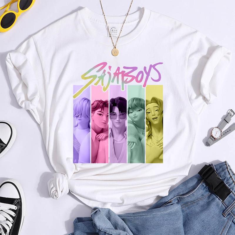 Hot K-Pop Demon Hunters Funny Summer T-Shirt Harajuku Saja Boys Derpy Tiger Print Fashion Short Sleeve Summer Casual T-Shirt Top