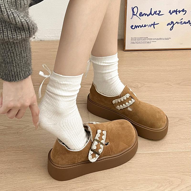 

Fashion commuter warm platform cotton shoes women s 2025 new winter explosion piled thickened fluffy Birkenstock shoes 35 верблюд