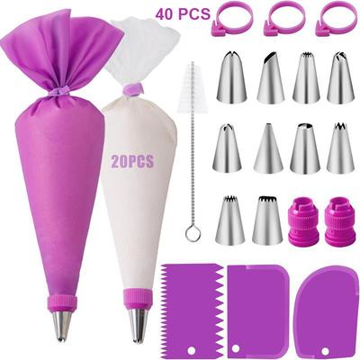 Sacchetto decorativo in silicone, set di punte decorative in acciaio inossidabile, ugello per decorare torte, cucina, fai da te, utensili per la cottura di torte