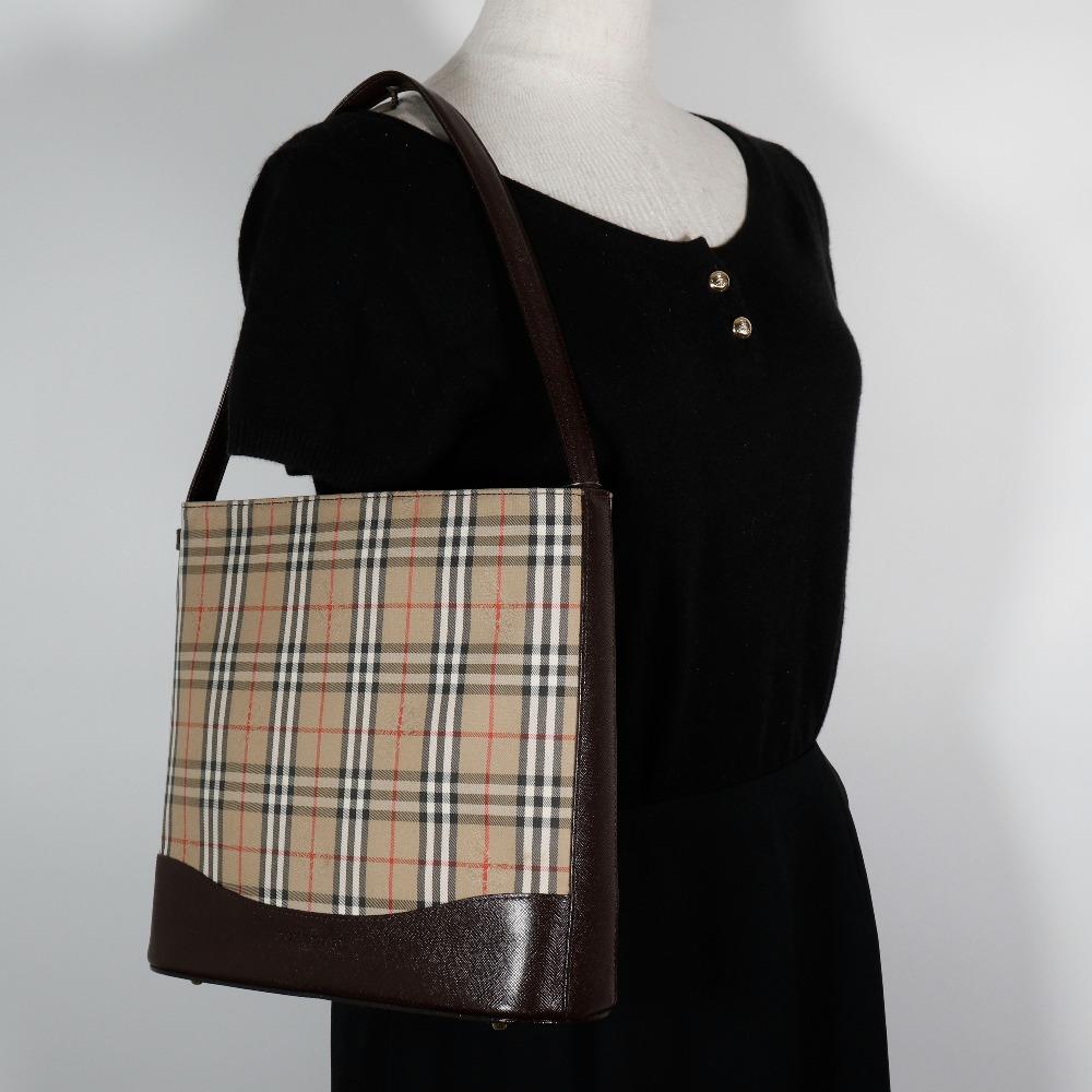 Burberry Nova Check Shoulder Bag Brown Canvas/leather Women Used