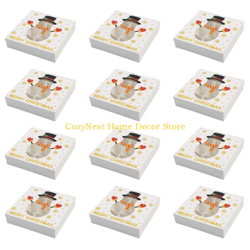 92MF 12Pcs Christmas Themed Chocolate Box Cookie Candy Chocolate Packaging Box