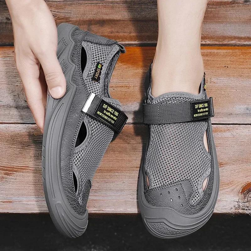 Luxury Brand Men's Shoes Luxury Designer Sneakers Black Shoes Men Tennis Outdoor Non-slip Casual Beach Shoes Men Baotou Sandals