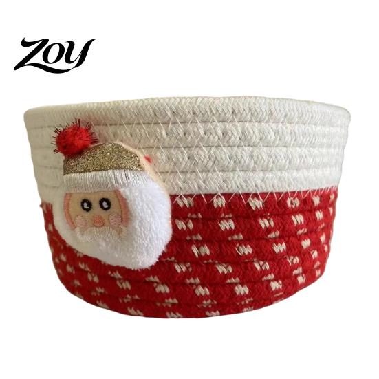 Durable Woven Bins Cotton Rope Storage Basket, Cute Christmas Theme Organizer, Handmade Bowls Decorative Fabric Bin for Snacks And Sundries