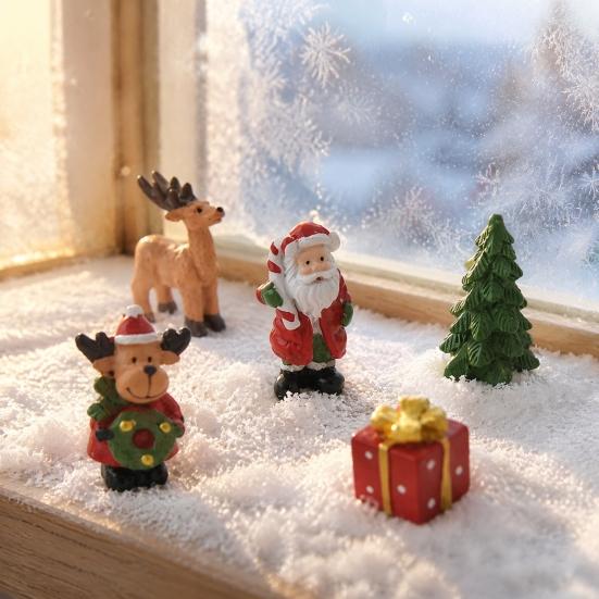 Christmas Home Decor Souvenirs 3 Pcs Miniature Figurines, Mini Resin Santa Tree Elk Gift Figurines for Village Box Figures Micro Landscape,