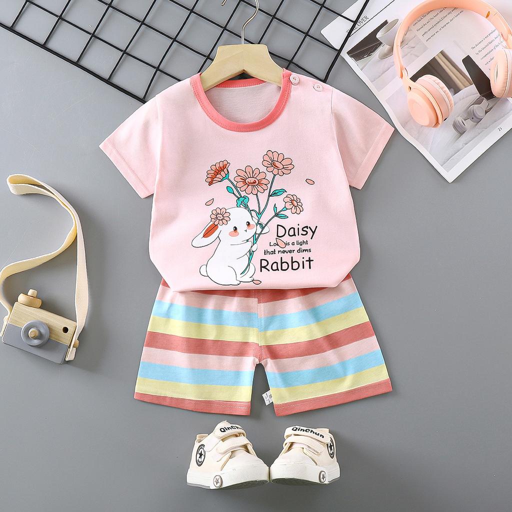 Children's Short-sleeved Suit Pure Cotton Girls Summer Clothes Boys T-shirt Baby Baby Clothes
