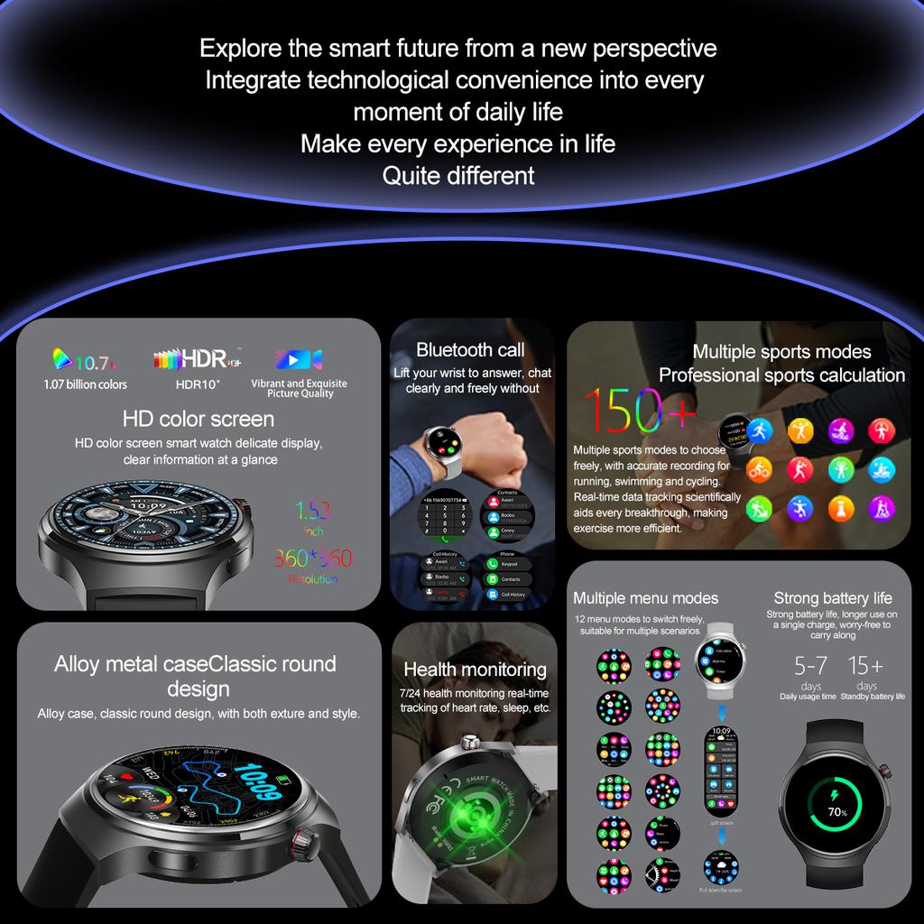 New Smartwatch Men GPS Tracker 150+ Sport Modes Waterproof Watch 1.53-inch Heart Rate Bluetooth Call Smartwatch Watch 4 PRO