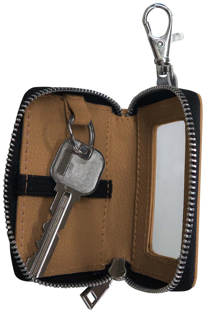 Basic Standard Snoopy Key Smart Key Round Key Holder Popular for Character Brown Case, Compatible, Zipper, Carabiner, Hook, Included, Women, SNOOPY,