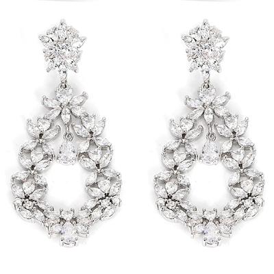 Bridal Ear Accessories Wedding AAA Zirconia Dahlia Flower Drop Dangling Gorgeous Look Cute [irismile] High-end (Earrings)