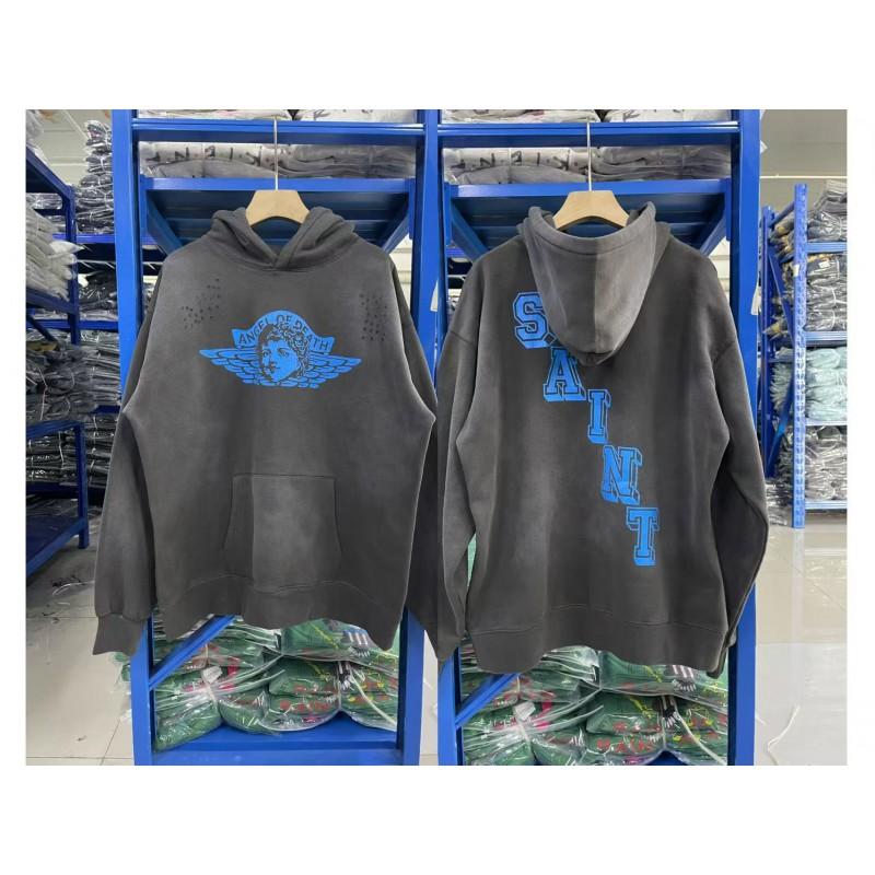 Vintage West Coast Hooded Zip-Up Sweatshirt With Sanskrit Script Print Relaxed Fit Cotton Pullover Men