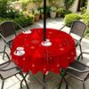 Outdoor Christmas Tablecloth Round Waterproof Oil-Resistant Patio Table Cover Garden Deck Umbrella Hole