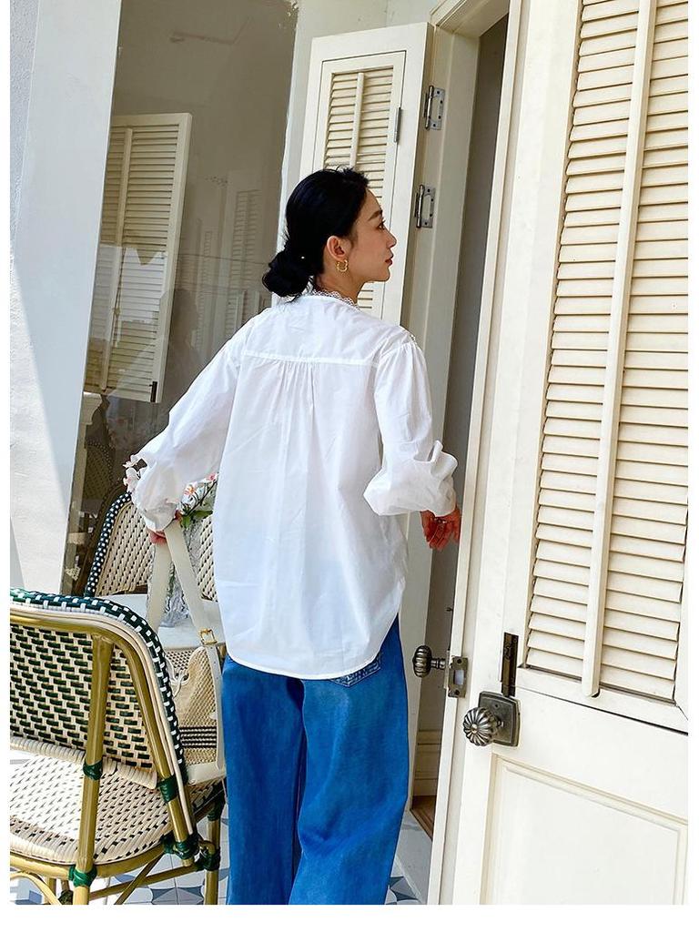 Autumn New White French-Style Women's Long Sleeve Shirt