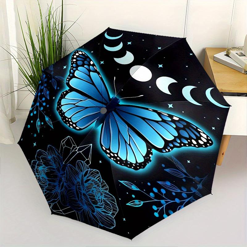 

Butterfly, Night Sky Automatic Folding Umbrella 8 Ribs, Durable Iron Frame, Bright Color Pattern Compact Travel Umbrella, Suitable for Outd