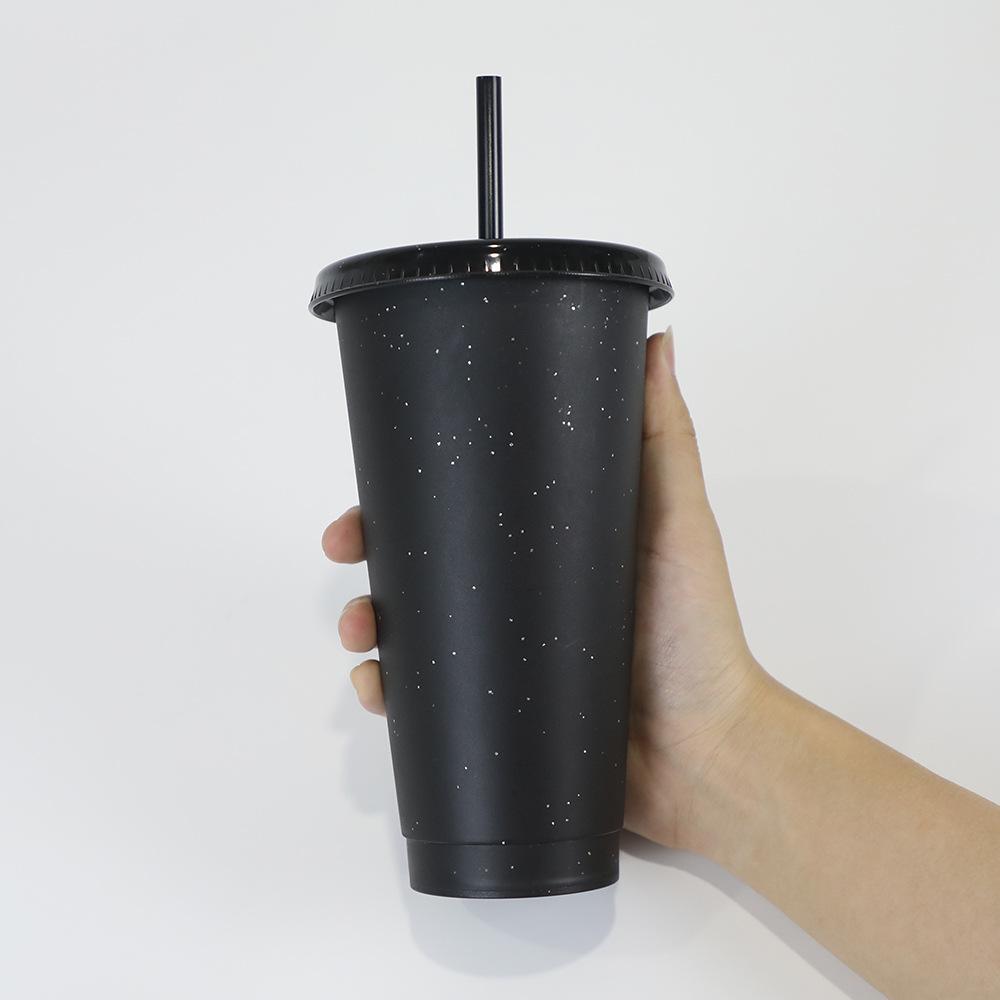 710ml Black White Straw Cup With Lid Color Change Coffee Cup Reusable Cups Plastic Tumbler Matte Finish Coffee Mug DROPSHIPPING