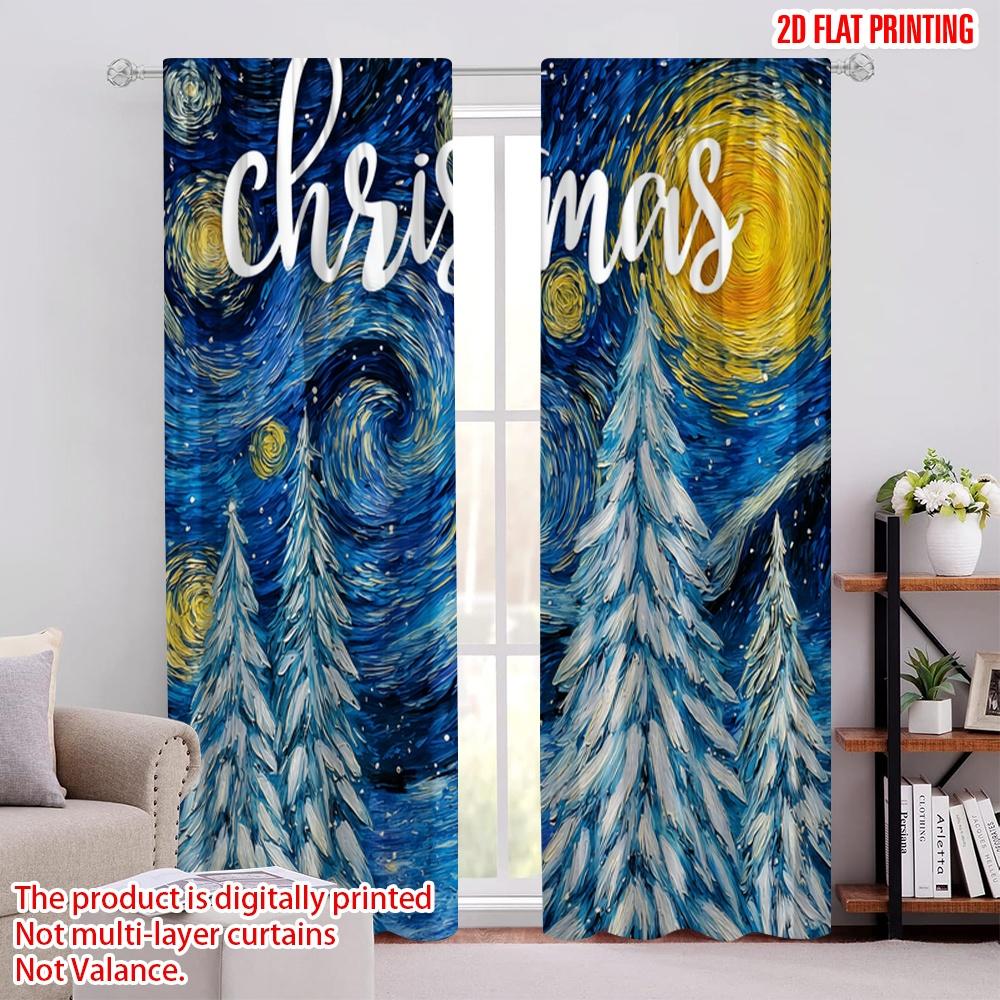 

2pcs,2D plane printing Pattern Curtains Snowy Pine Trees_ Starry Night Sky & Snowflakes Versatile Durable Polyester (without 52.50 × 116.00 cm 2 pcs