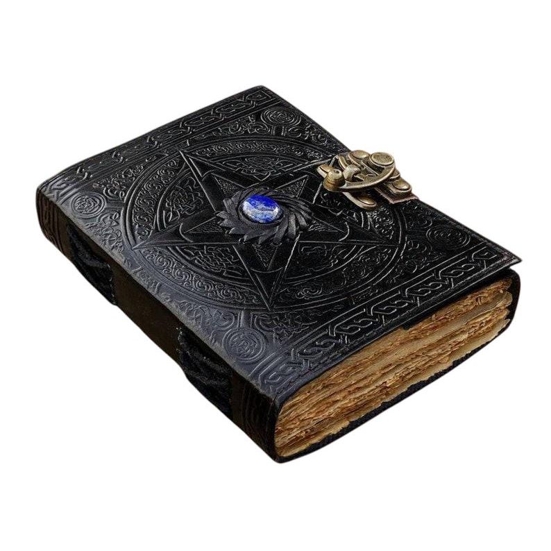 

Pentagram Leather Journal: Lapis Lazuli Stone, Deckle Edge Paper 8 x 6 inch / 100 page