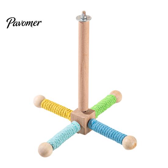 Bird Cage Entertainment Spinning Perch Toy, Rotating Parrot Wooden with Colorful Birdcage Accessories for Small Parrots Rope, Accessory Conures